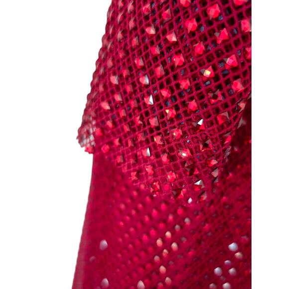 SELF-PORTRAIT Red Crystal-embellished mesh turtleneck midi dress - Picture 7 of 8